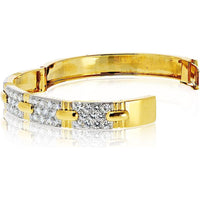 David Webb 18K Yellow Gold & Platinum Bangle with 3.80 Carat Round Diamonds - Fits 6.25in Wrist