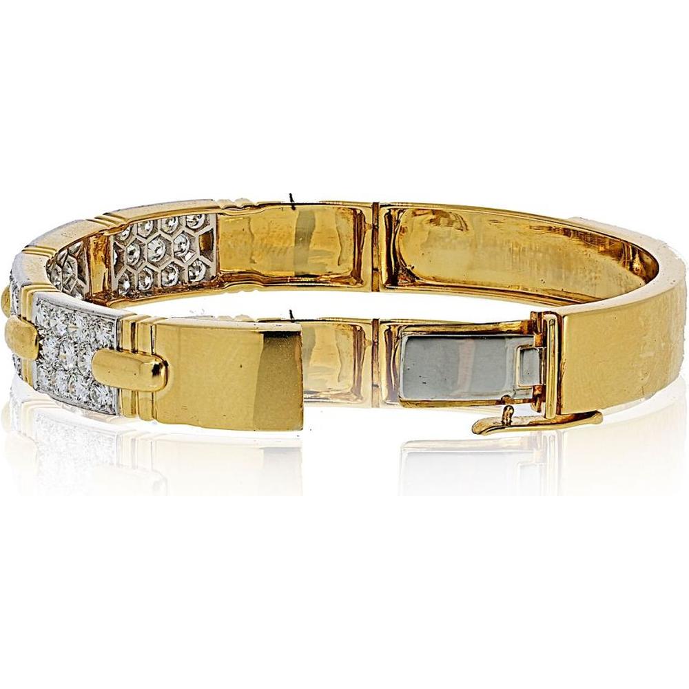 David Webb 18K Yellow Gold & Platinum Bangle with 3.80 Carat Round Diamonds - Fits 6.25in Wrist