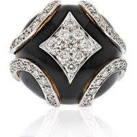 David Webb 18K Yellow Gold & Platinum Bombe Ring with Round Brilliant Diamonds - 2.0 Carats Total Diamond Weight