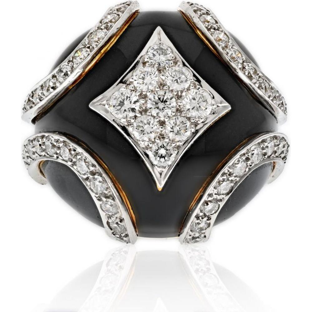 David Webb 18K Yellow Gold & Platinum Bombe Ring with Round Brilliant Diamonds - 2.0 Carats Total Diamond Weight