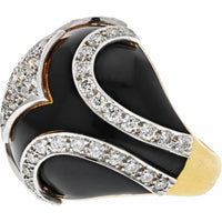 David Webb 18K Yellow Gold & Platinum Bombe Ring with Round Brilliant Diamonds - 2.0 Carats Total Diamond Weight