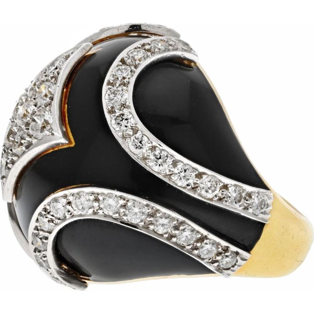 David Webb 18K Yellow Gold & Platinum Bombe Ring with Round Brilliant Diamonds - 2.0 Carats Total Diamond Weight