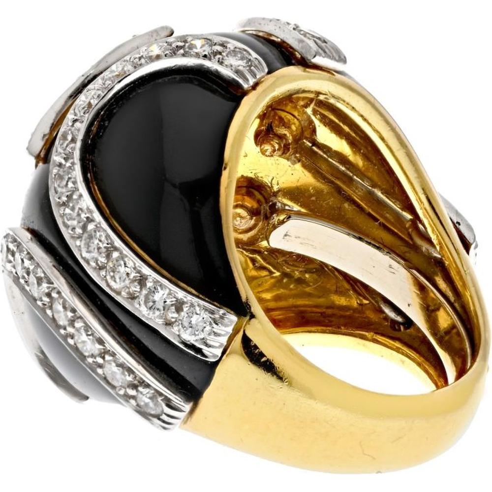David Webb 18K Yellow Gold & Platinum Bombe Ring with Round Brilliant Diamonds - 2.0 Carats Total Diamond Weight