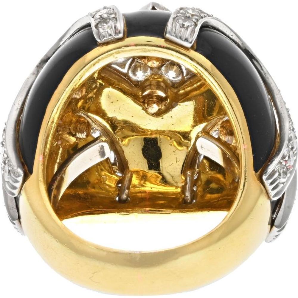 David Webb 18K Yellow Gold & Platinum Bombe Ring with Round Brilliant Diamonds - 2.0 Carats Total Diamond Weight
