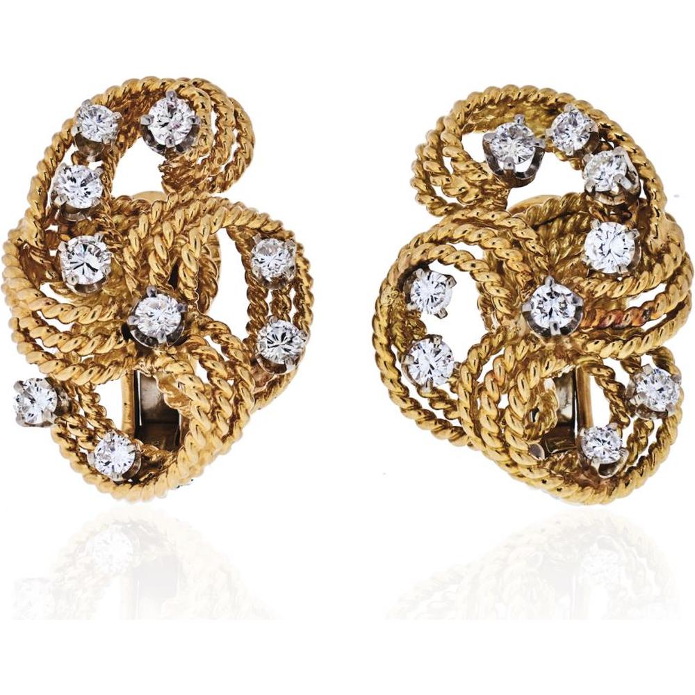 David Webb 18K Yellow Gold & Platinum Diamond Earrings - 2.00 Carats Total Diamond Weight