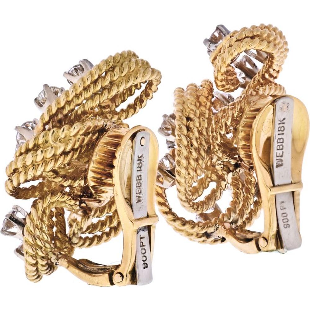 David Webb 18K Yellow Gold & Platinum Diamond Earrings - 2.00 Carats Total Diamond Weight