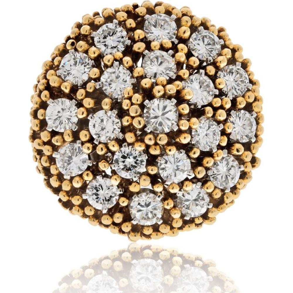 David Webb 18K Yellow Gold & Platinum Estate Diamond Textured Cocktail Ring - 4.00 Carats Total Diamond Weight