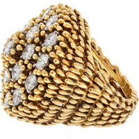 David Webb 18K Yellow Gold & Platinum Estate Diamond Textured Cocktail Ring - 4.00 Carats Total Diamond Weight