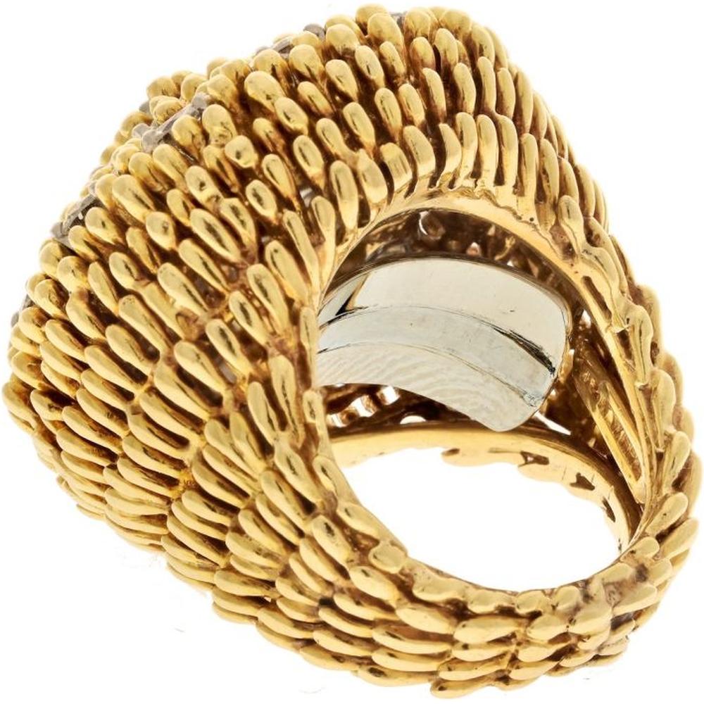 David Webb 18K Yellow Gold & Platinum Estate Diamond Textured Cocktail Ring - 4.00 Carats Total Diamond Weight