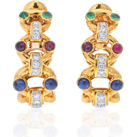 David Webb 18K Yellow Gold & Platinum Hoop Earrings with Rubies, Emeralds, Sapphires, and Diamonds - 31.7 Grams Total Weight