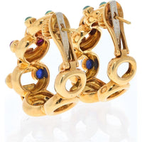 David Webb 18K Yellow Gold & Platinum Hoop Earrings with Rubies, Emeralds, Sapphires, and Diamonds - 31.7 Grams Total Weight