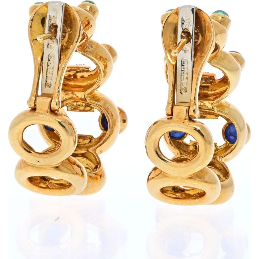 David Webb 18K Yellow Gold & Platinum Hoop Earrings with Rubies, Emeralds, Sapphires, and Diamonds - 31.7 Grams Total Weight