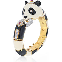 David Webb 18K Yellow Gold and Platinum Panda Bracelet with Rubies and Diamonds - Circa 1970s