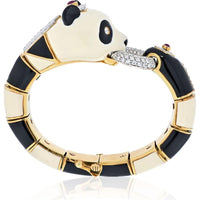 David Webb 18K Yellow Gold and Platinum Panda Bracelet with Rubies and Diamonds - Circa 1970s