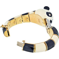 David Webb 18K Yellow Gold and Platinum Panda Bracelet with Rubies and Diamonds - Circa 1970s