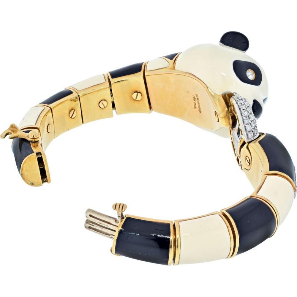 David Webb 18K Yellow Gold and Platinum Panda Bracelet with Rubies and Diamonds - Circa 1970s