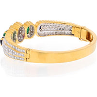 David Webb 18K Yellow Gold Bangle Bracelet with Cabochon Rubies and Enamel Accents - 6.0 Carats Total Ruby Weight