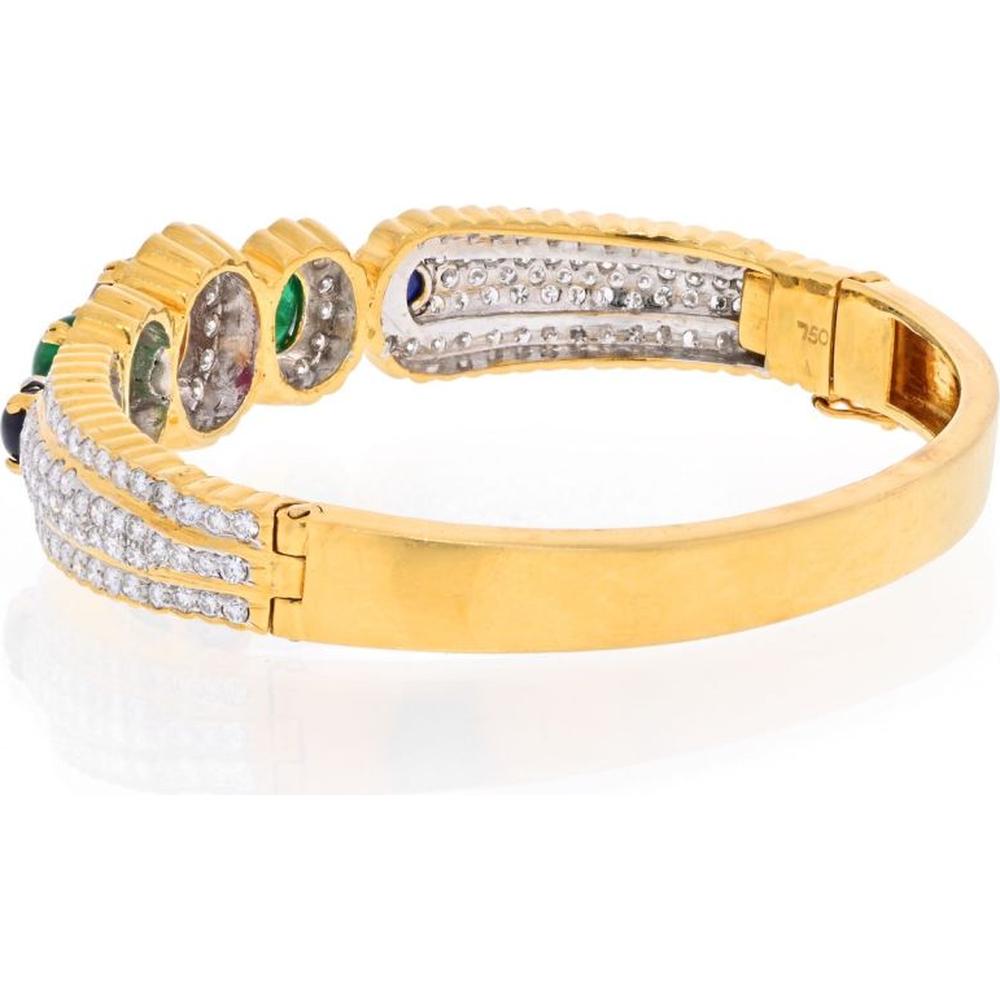 David Webb 18K Yellow Gold Bangle Bracelet with Cabochon Rubies and Enamel Accents - 6.0 Carats Total Ruby Weight
