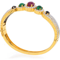 David Webb 18K Yellow Gold Bangle Bracelet with Cabochon Rubies and Enamel Accents - 6.0 Carats Total Ruby Weight