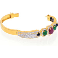 David Webb 18K Yellow Gold Bangle Bracelet with Cabochon Rubies and Enamel Accents - 6.0 Carats Total Ruby Weight