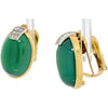 David Webb 18K Yellow Gold Oval Cabochon Green Chrysophase and Diamond Clip Earrings - Holiday Glamour