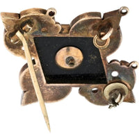 David Webb 18K Yellow Gold Victorian Webb Brooch with Black Onyx Panels and Central Seed Pearl Accent - 7.4 Grams