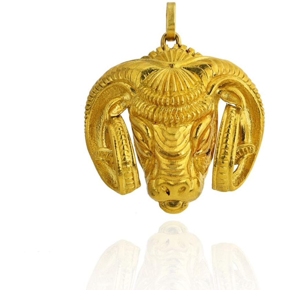David Webb 18K Yellow Gold Zodiac Kingdom Aries Ram Head Pendant - 49.8 Grams