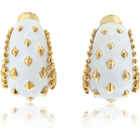 David Webb Bombe Platinum & 18K Yellow Gold White Enamel Clip-On Earrings with Lozenge Details