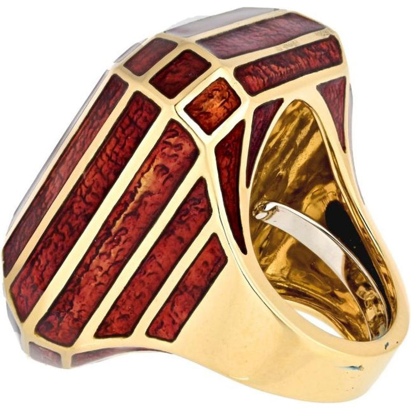 David Webb Enchanting Red Enamel Ring - Platinum & 18K Yellow Gold