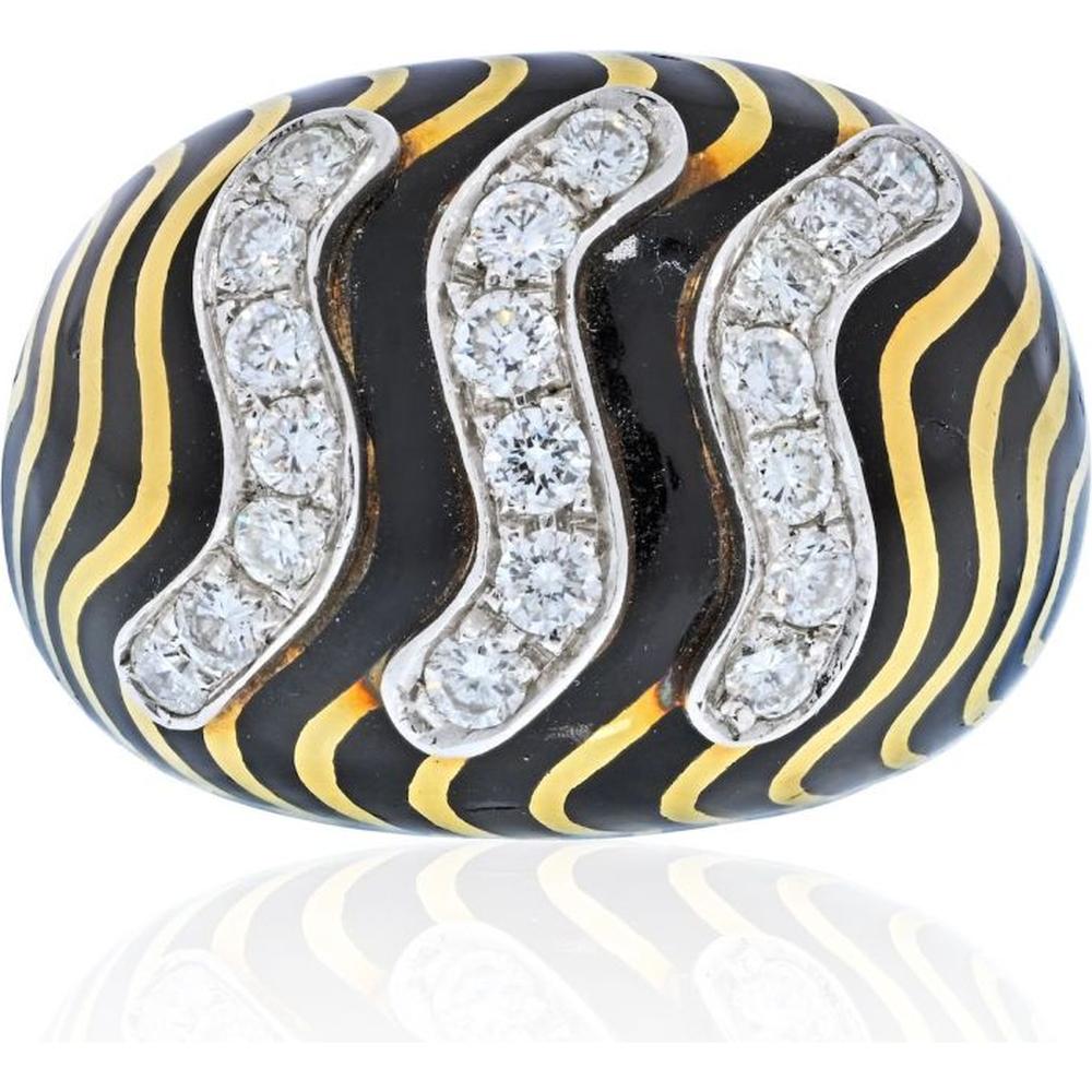 David Webb Estate Platinum and 18K Yellow Gold Zebra Stripe Ring with Circular-Cut Diamonds - 3.12 Carats Total Diamond Weight