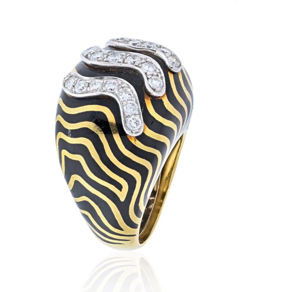 David Webb Estate Platinum and 18K Yellow Gold Zebra Stripe Ring with Circular-Cut Diamonds - 3.12 Carats Total Diamond Weight