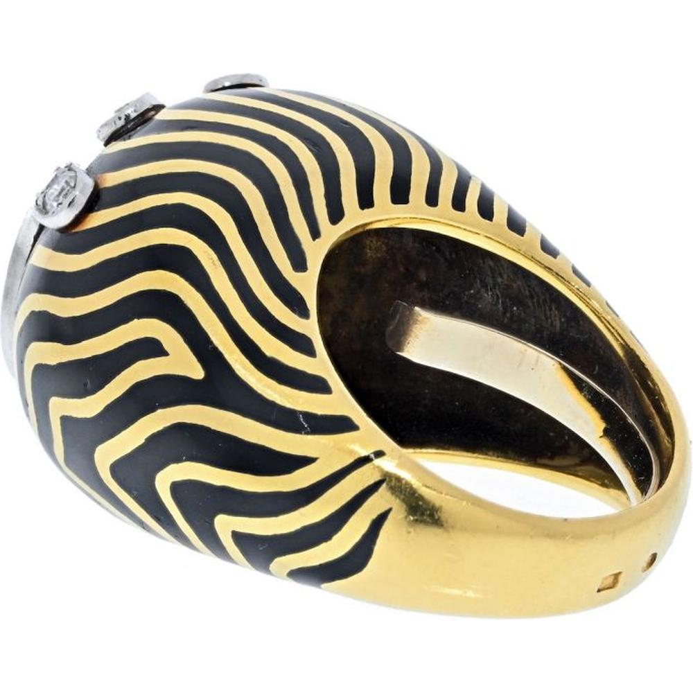 David Webb Estate Platinum and 18K Yellow Gold Zebra Stripe Ring with Circular-Cut Diamonds - 3.12 Carats Total Diamond Weight