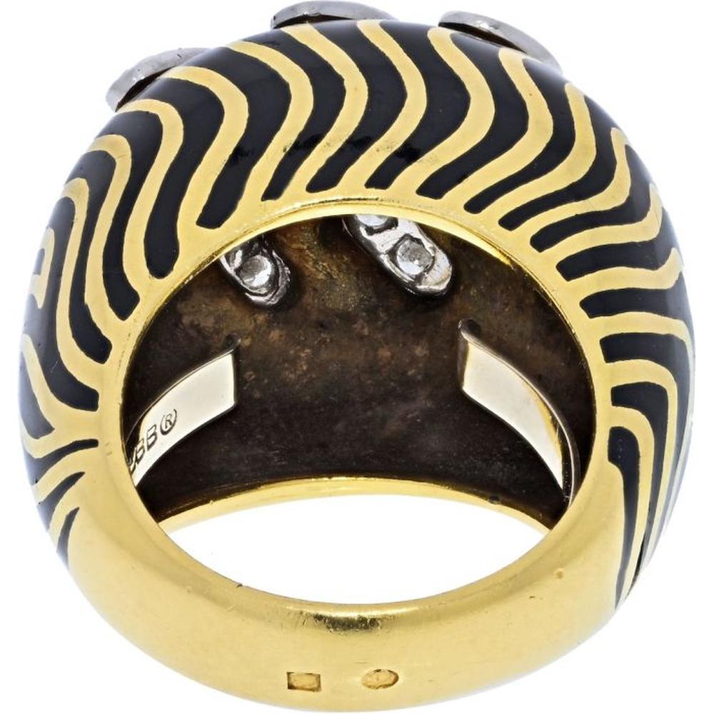 David Webb Estate Platinum and 18K Yellow Gold Zebra Stripe Ring with Circular-Cut Diamonds - 3.12 Carats Total Diamond Weight