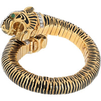 David Webb Luxe Tiger Enamel Bracelet with Emerald Eyes