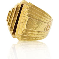 David Webb Platinum & 18K Yellow Gold Bark Finish CLIQ Hinged Estate Step Ring - Bold Statement