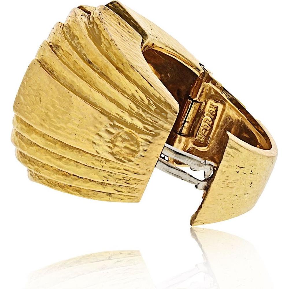 David Webb Platinum & 18K Yellow Gold Bark Finish CLIQ Hinged Estate Step Ring - Bold Statement