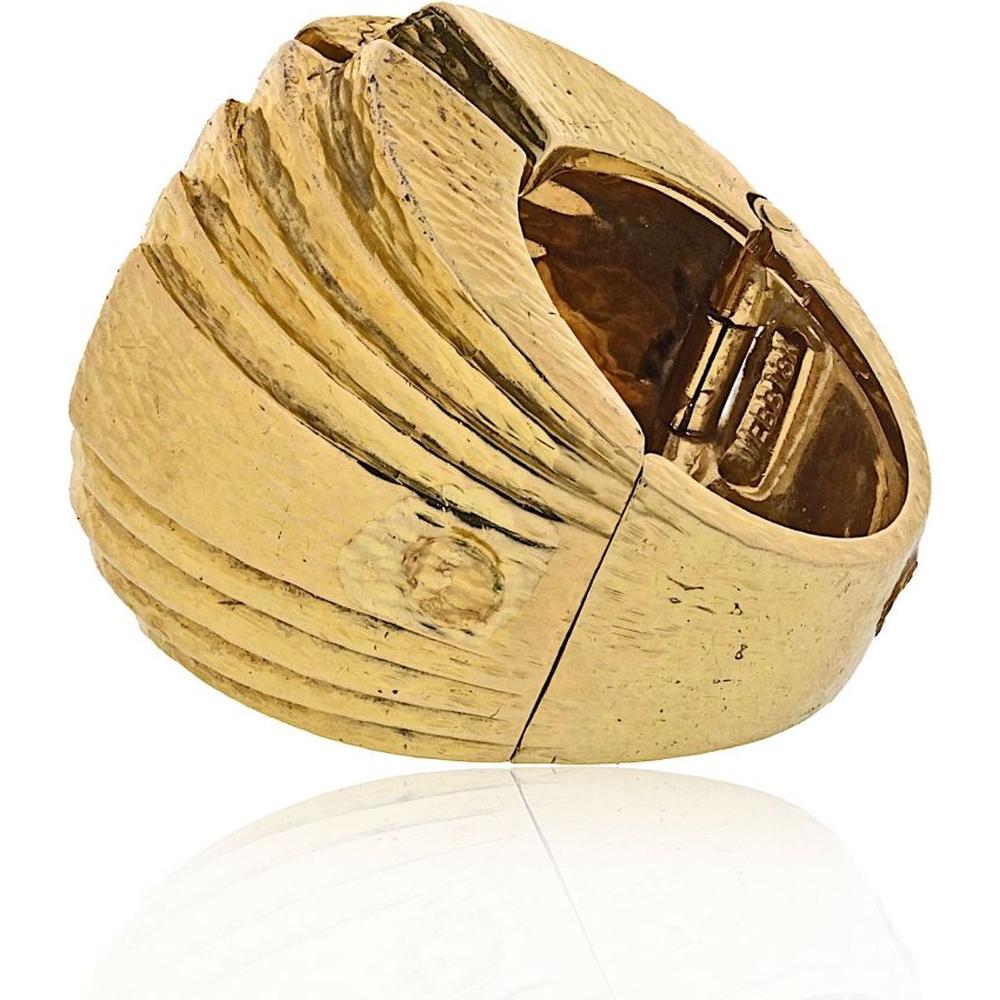 David Webb Platinum & 18K Yellow Gold Bark Finish CLIQ Hinged Estate Step Ring - Bold Statement