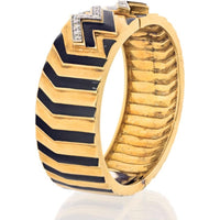 David Webb Platinum & 18K Yellow Gold Black Enamel Zig Zag Diamond Bangle Bracelet - 0.65 Carats Total Diamond Weight