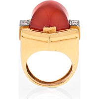 David Webb Platinum & 18K Yellow Gold Carnelian Shield Frame Diamond Ring - 0.30 Carats Total Diamond Weight