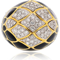 David Webb Platinum & 18K Yellow Gold Dome Ring with Pave-Set Diamonds and Black Enamel Finish