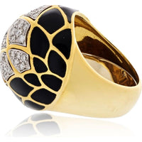 David Webb Platinum & 18K Yellow Gold Dome Ring with Pave-Set Diamonds and Black Enamel Finish