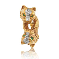 David Webb Platinum & 18K Yellow Gold Double Head Lion Ring with Emerald Eyes and Diamond Accents