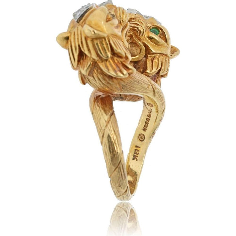 David Webb Platinum 18K Yellow Gold Double Head Lion Ring with - Main Image