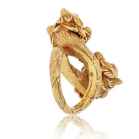 David Webb Platinum & 18K Yellow Gold Double Head Lion Ring with Emerald Eyes and Diamond Accents