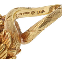 David Webb Platinum & 18K Yellow Gold Double Head Lion Ring with Emerald Eyes and Diamond Accents