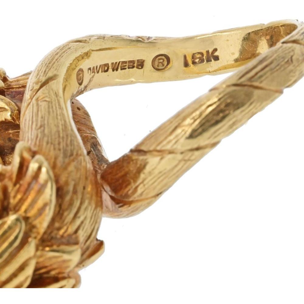 David Webb Platinum & 18K Yellow Gold Double Head Lion Ring with Emerald Eyes and Diamond Accents