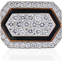 David Webb Platinum and 18K Yellow Gold Estate Ring with Diamonds and Black Enamel - Size 6