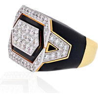 David Webb Platinum and 18K Yellow Gold Estate Ring with Diamonds and Black Enamel - Size 6