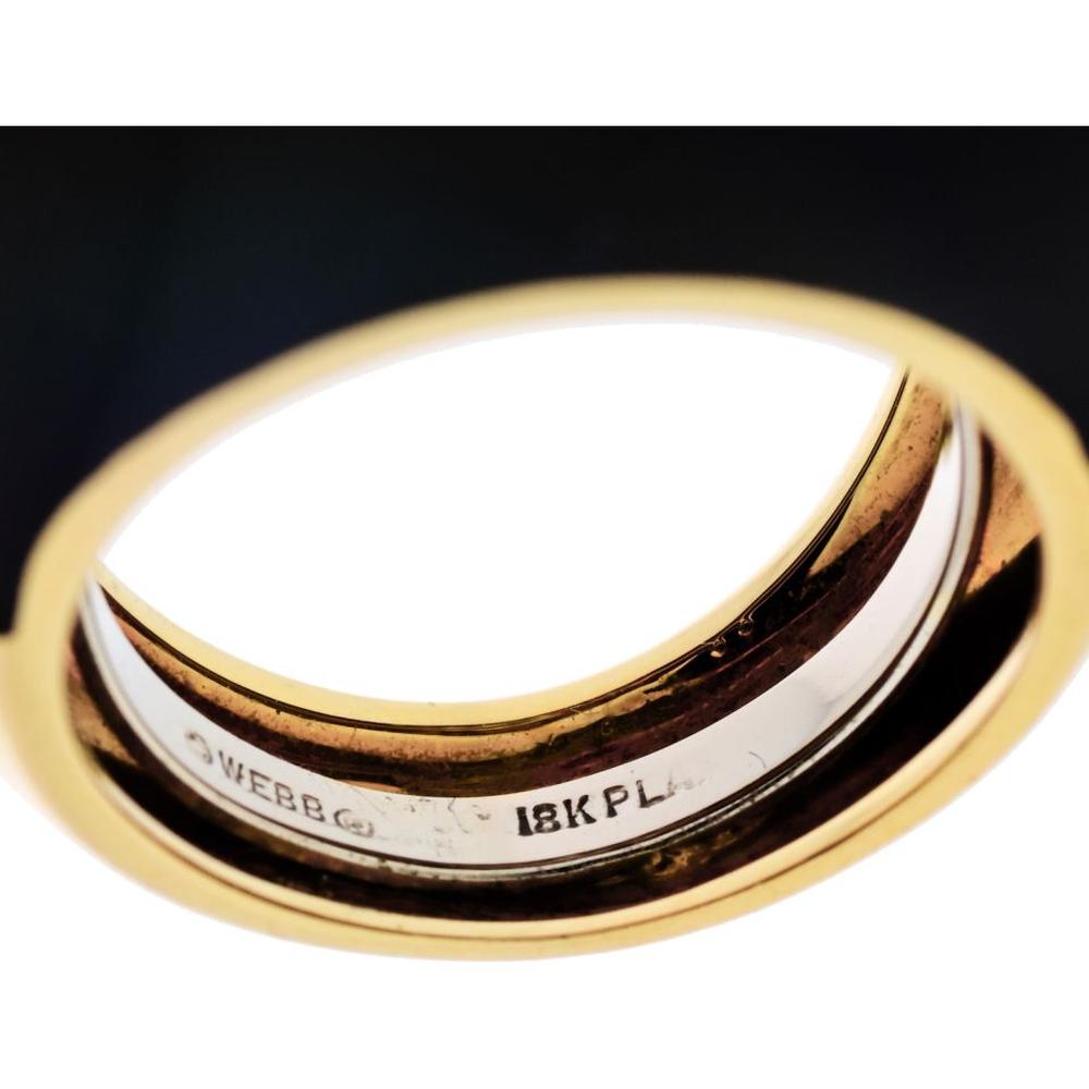 David Webb Platinum and 18K Yellow Gold Estate Ring with Diamonds and Black Enamel - Size 6