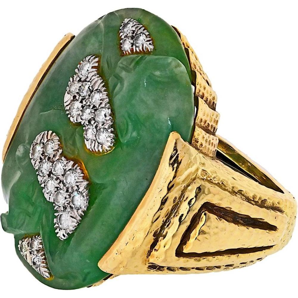 David Webb Platinum & 18K Yellow Gold Free-Form Carved Jade